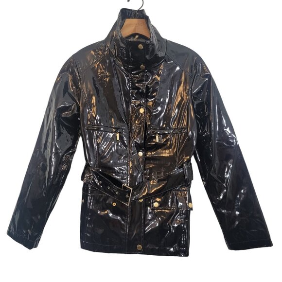 1 Madison Women's‎ Jacket Black Modern RN 15101 Zip Polka Dot Liner Sz Small EUC - Picture 1 of 14